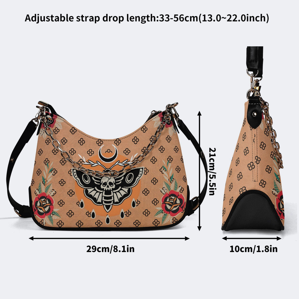 Vintage Death Moth Print - Leather Crossbody Bag