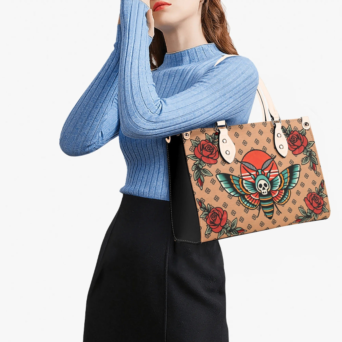Vintage Rose Death Moth - Leather Handbag