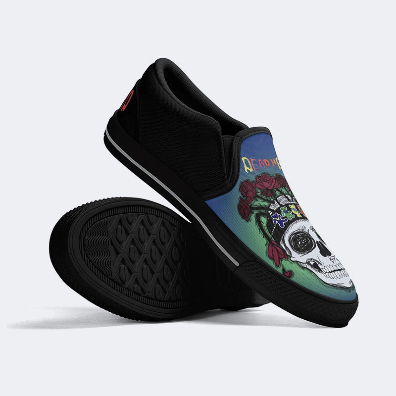 Rock Skull Print - Slip On Shoes