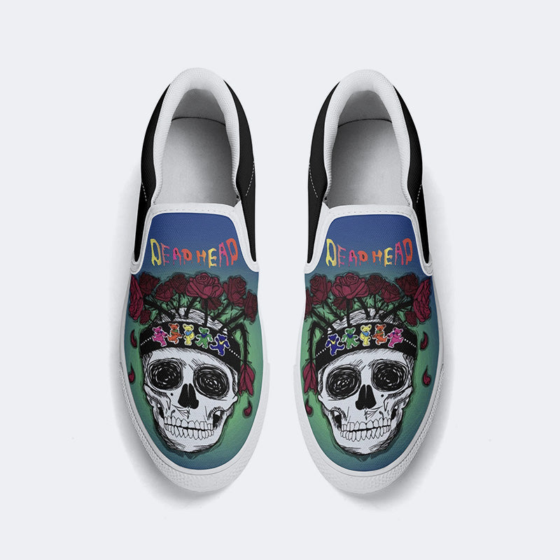 Rock Skull Print - Slip On Shoes