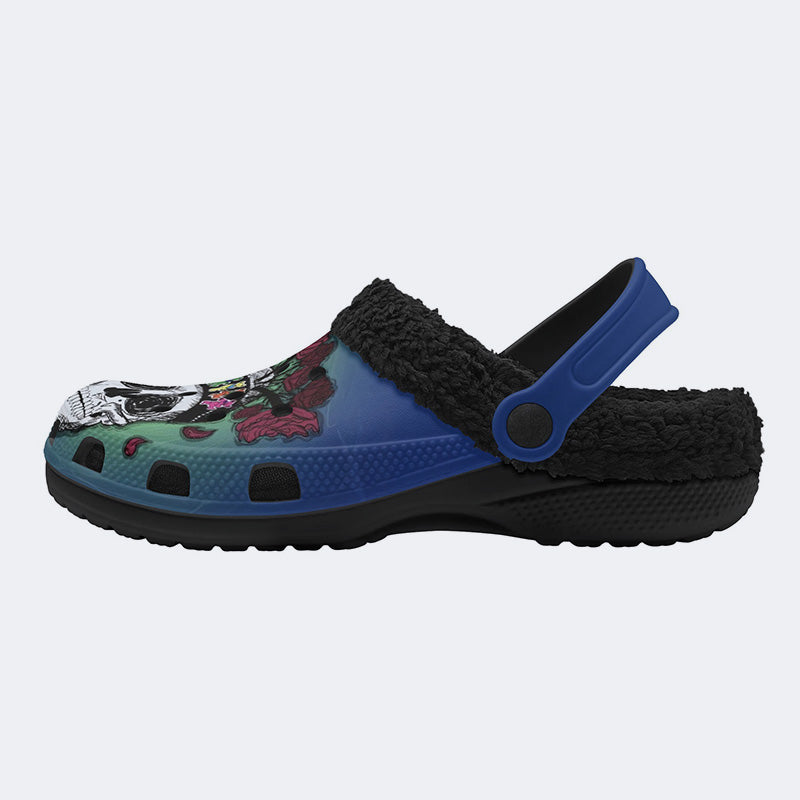 Rock Skull Print - Fur Lined Slippers/Sandals