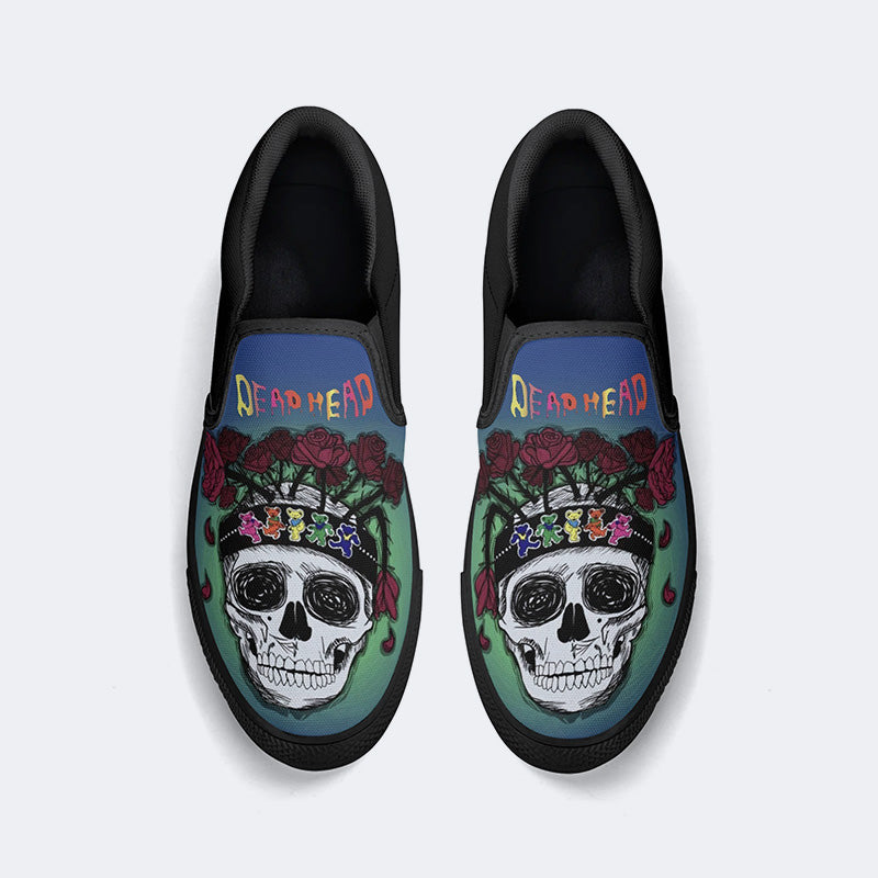 Rock Skull Print - Slip On Shoes