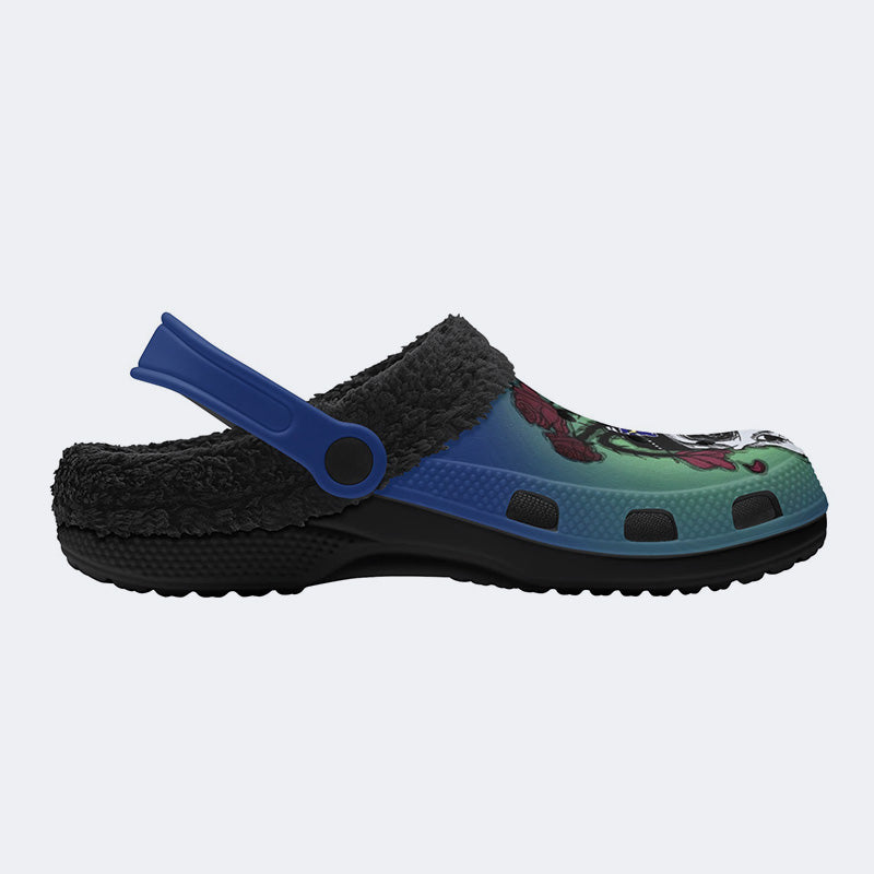 Rock Skull Print - Fur Lined Slippers/Sandals