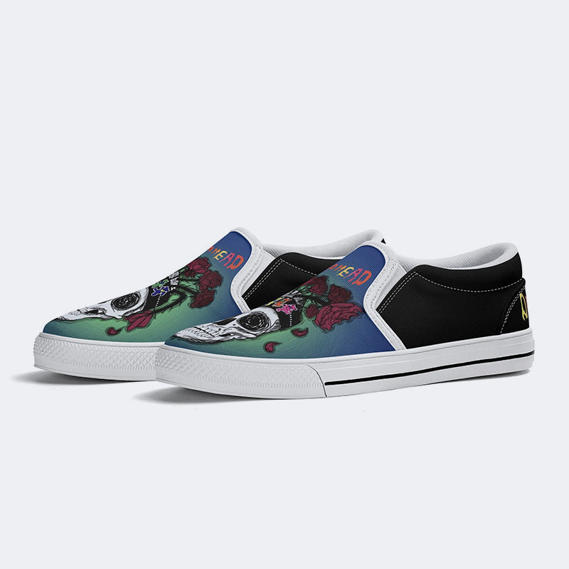 Rock Skull Print - Slip On Shoes