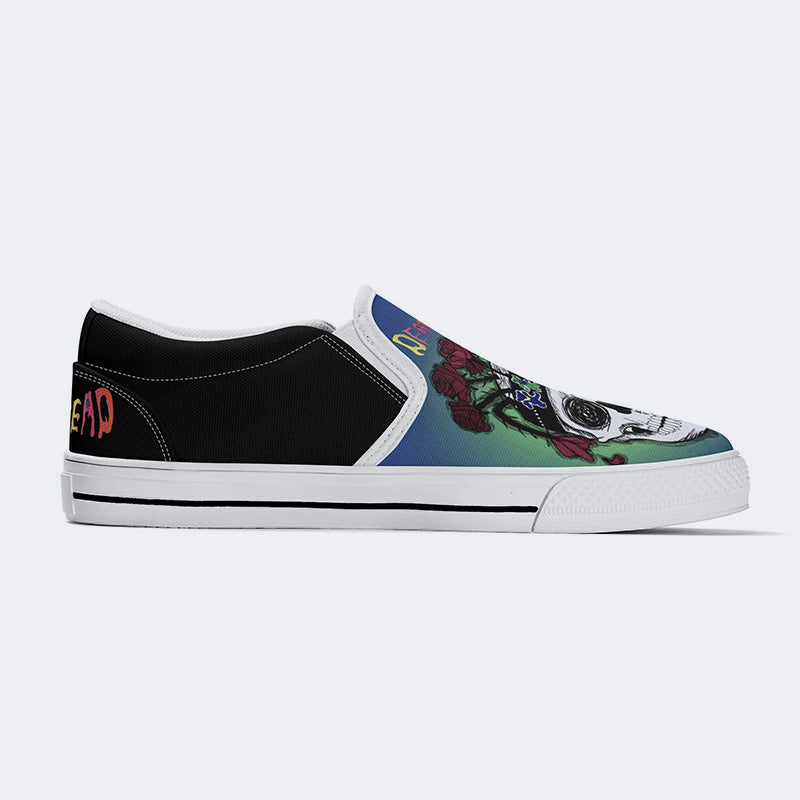 Rock Skull Print - Slip On Shoes