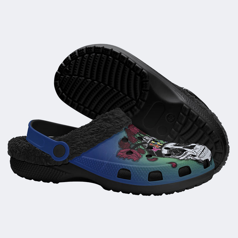 Rock Skull Print - Fur Lined Slippers/Sandals