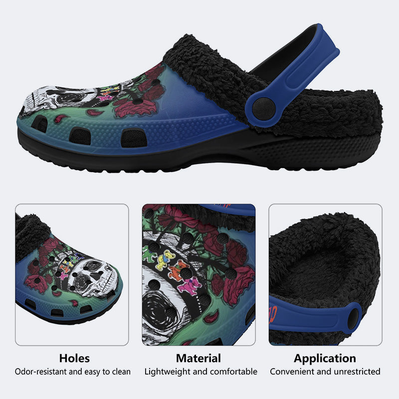 Rock Skull Print - Fur Lined Slippers/Sandals