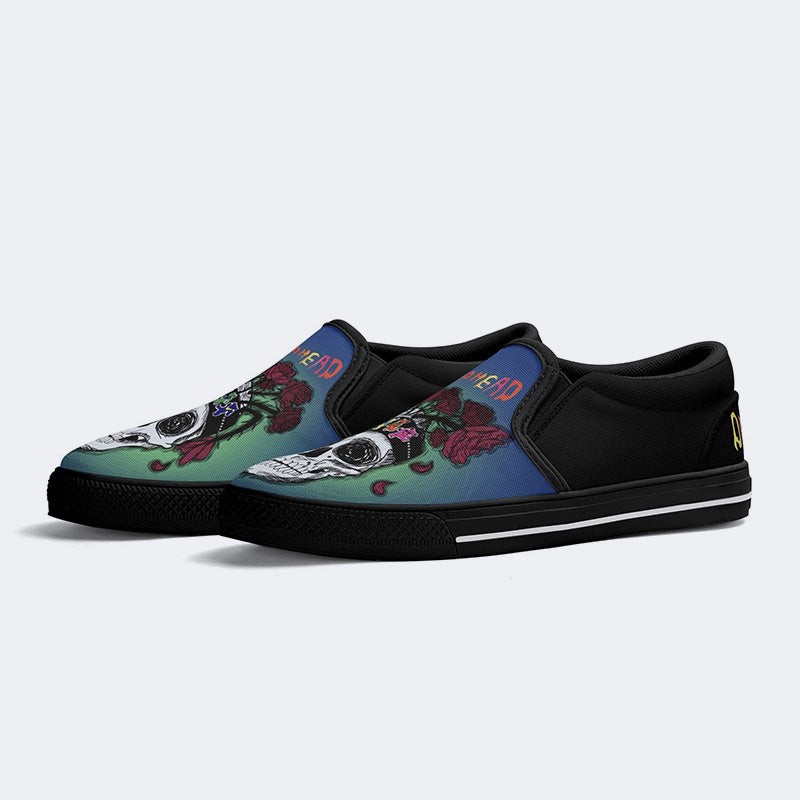Rock Skull Print - Slip On Shoes