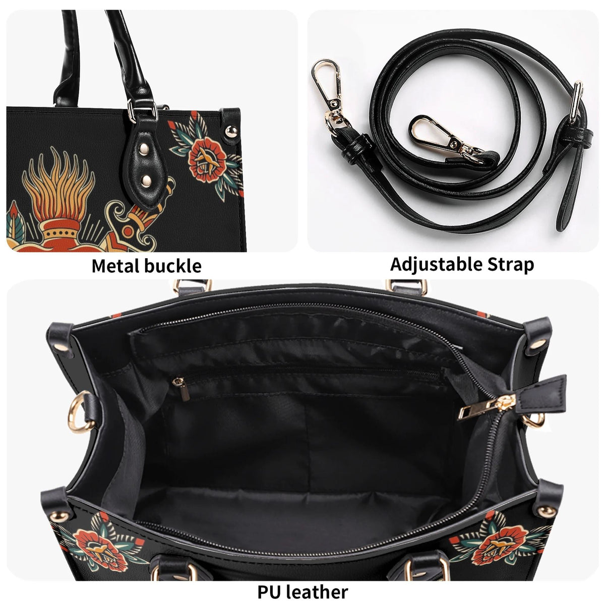 Flaming Heart Art Print - Leather Handbag
