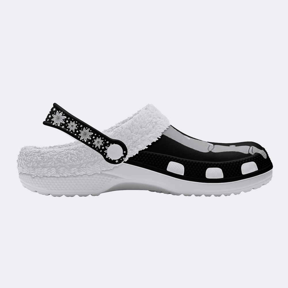Skeleton Toes Skull Print - Fur Lined Slippers/Sandals