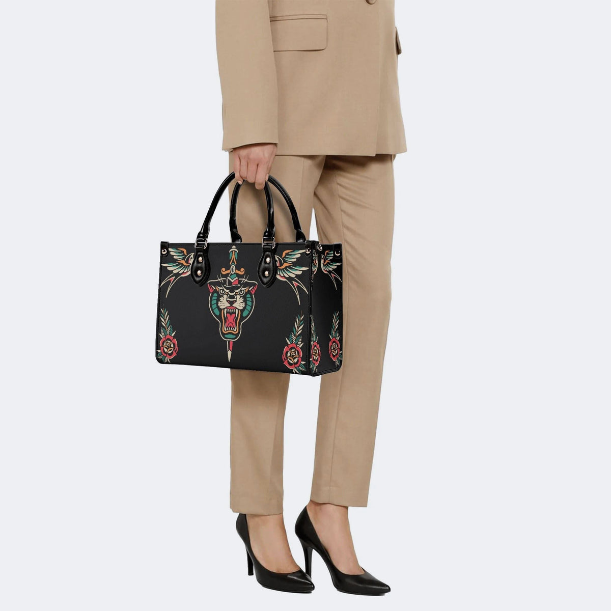 Unisex Tiger Print - Leather Handbag