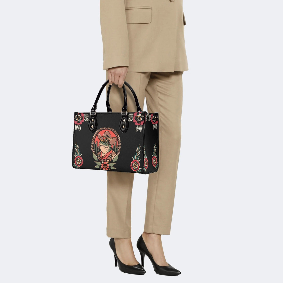 Cowboy Frog Print - Leather Handbag