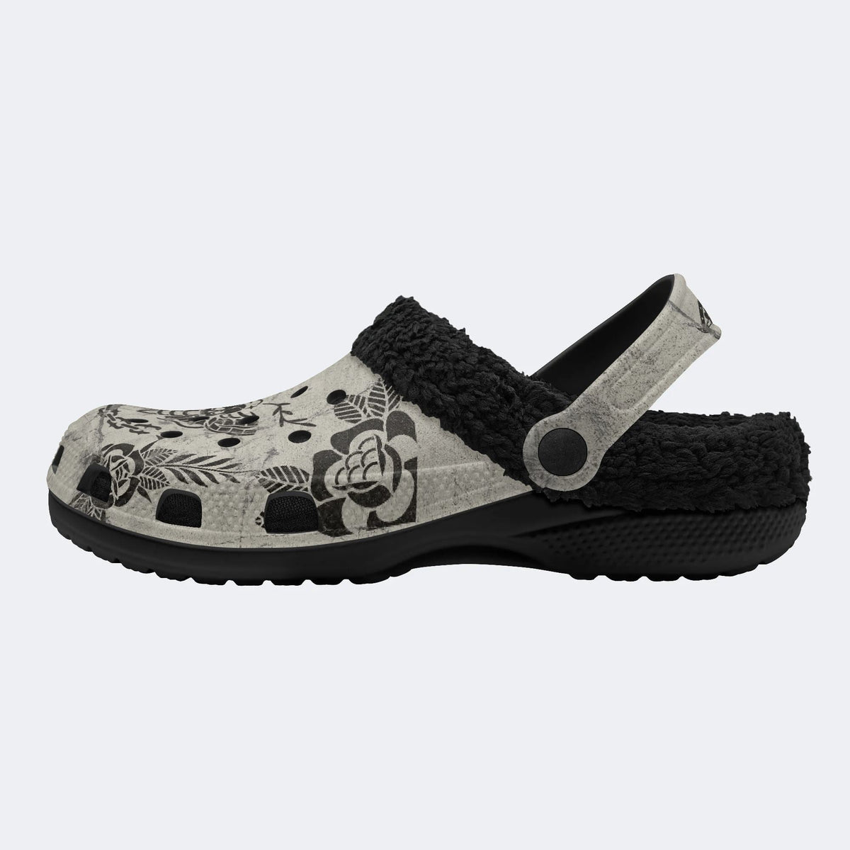 Retro Moth Print - Fur Lined Slippers/Sandals