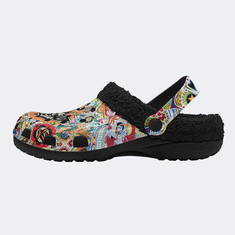Unisex Death Moth Print - Fur Lined Slippers/Sandals