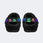 Cute Cartoon Witchcraft Cat Print- Fur Lined Slippers/Sandals