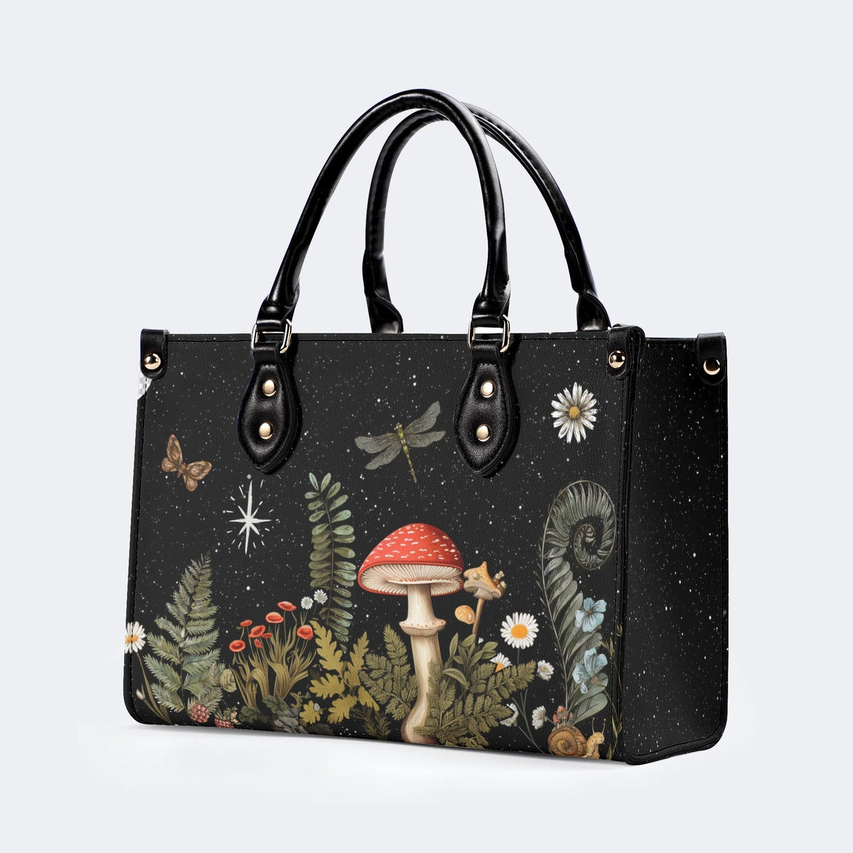 Starry Night Mushroom Moth Print - Leather Handbag
