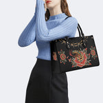 Rose and Snake Print - Leather Handbag