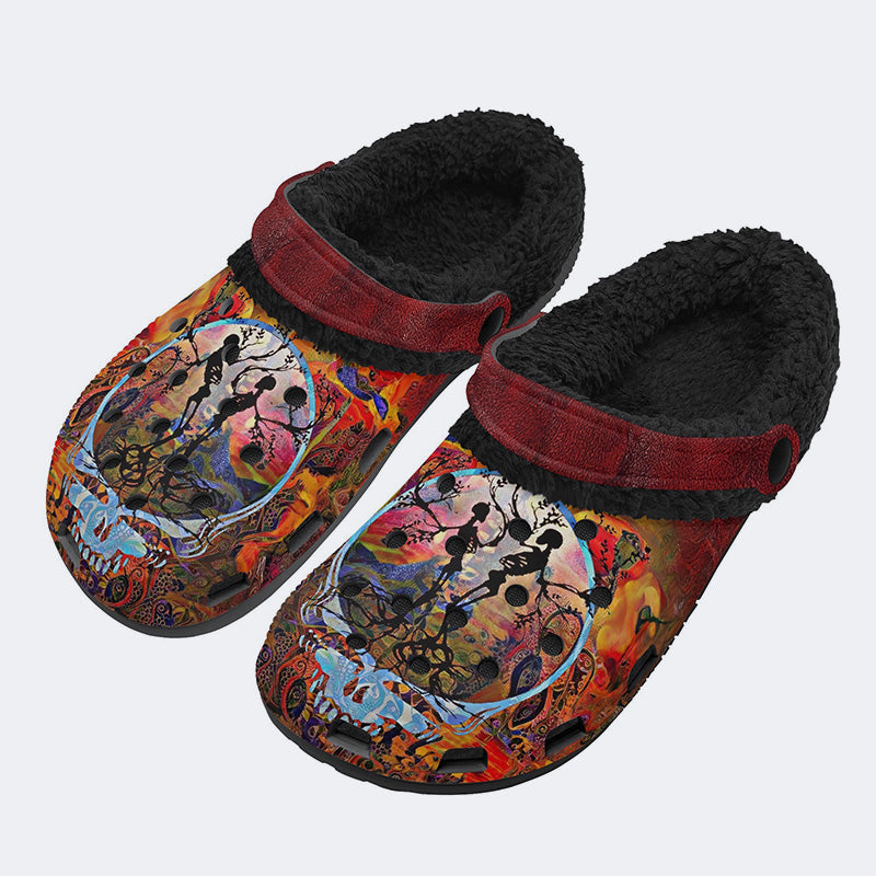 Rock Skull Print - Fur Lined Slippers/Sandals