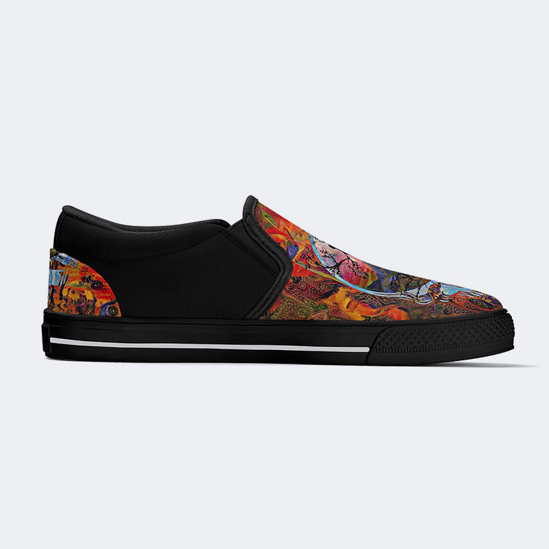 Rock Skull Print - Slip On Shoes