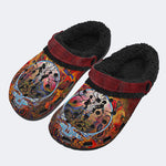 Rock Skull Print - Fur Lined Slippers/Sandals