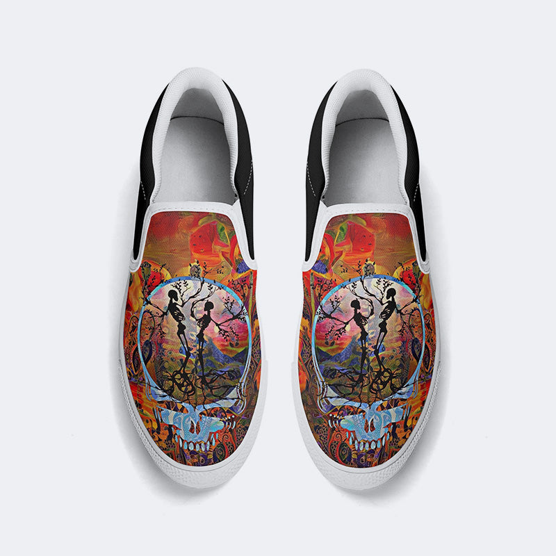 Rock Skull Print - Slip On Shoes