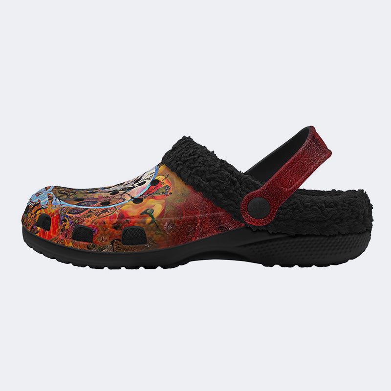 Rock Skull Print - Fur Lined Slippers/Sandals