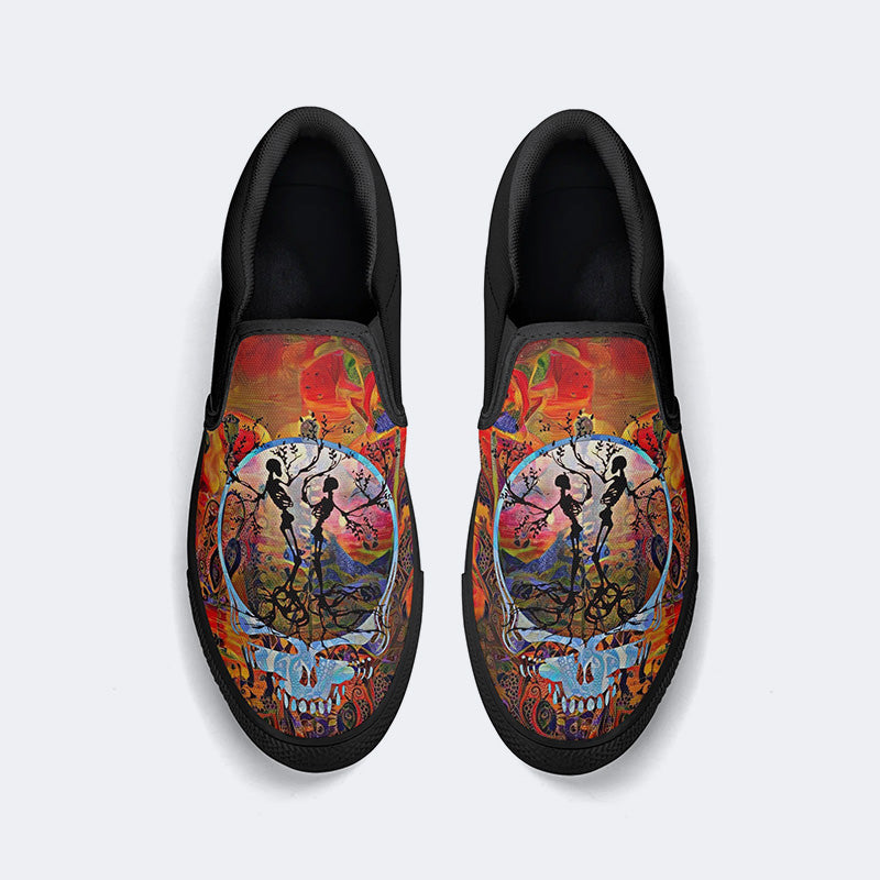 Rock Skull Print - Slip On Shoes