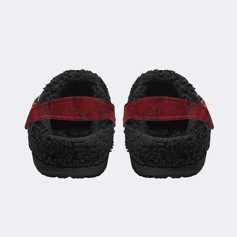 Rock Skull Print - Fur Lined Slippers/Sandals