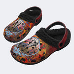Rock Skull Print - Fur Lined Slippers/Sandals