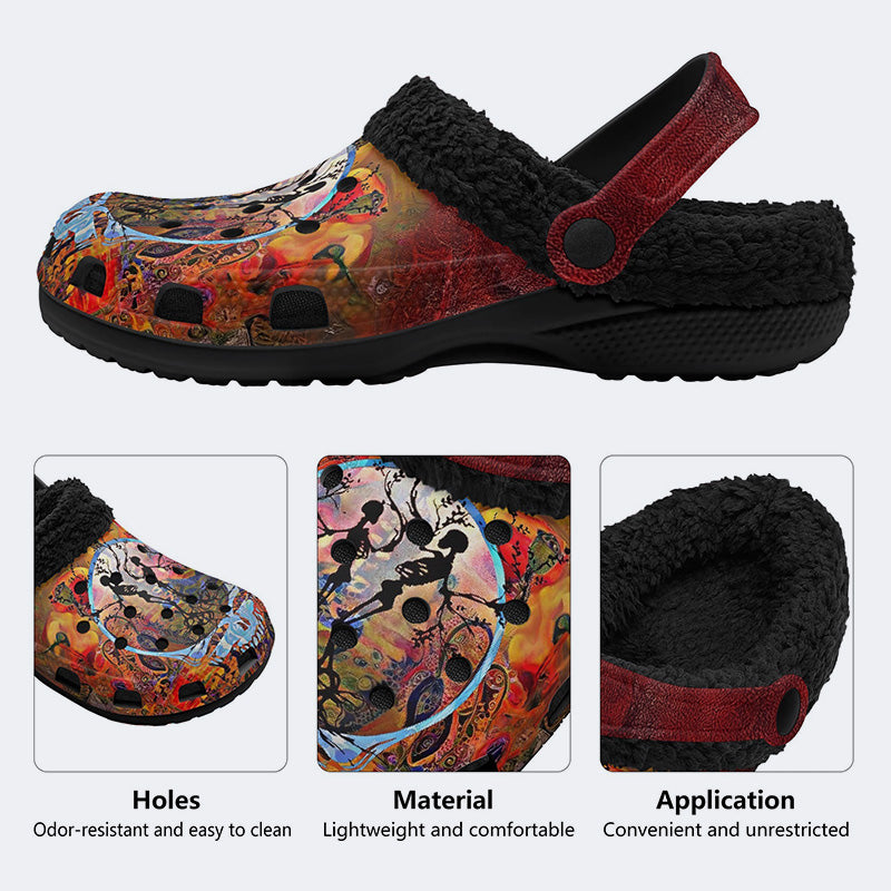 Rock Skull Print - Fur Lined Slippers/Sandals