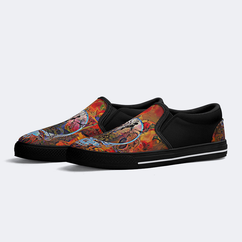 Rock Skull Print - Slip On Shoes