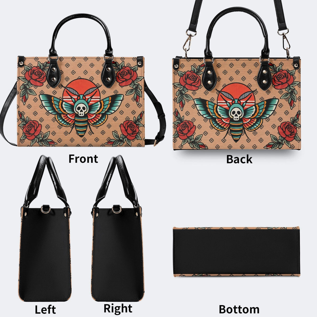 Vintage Rose Death Moth - Leather Handbag