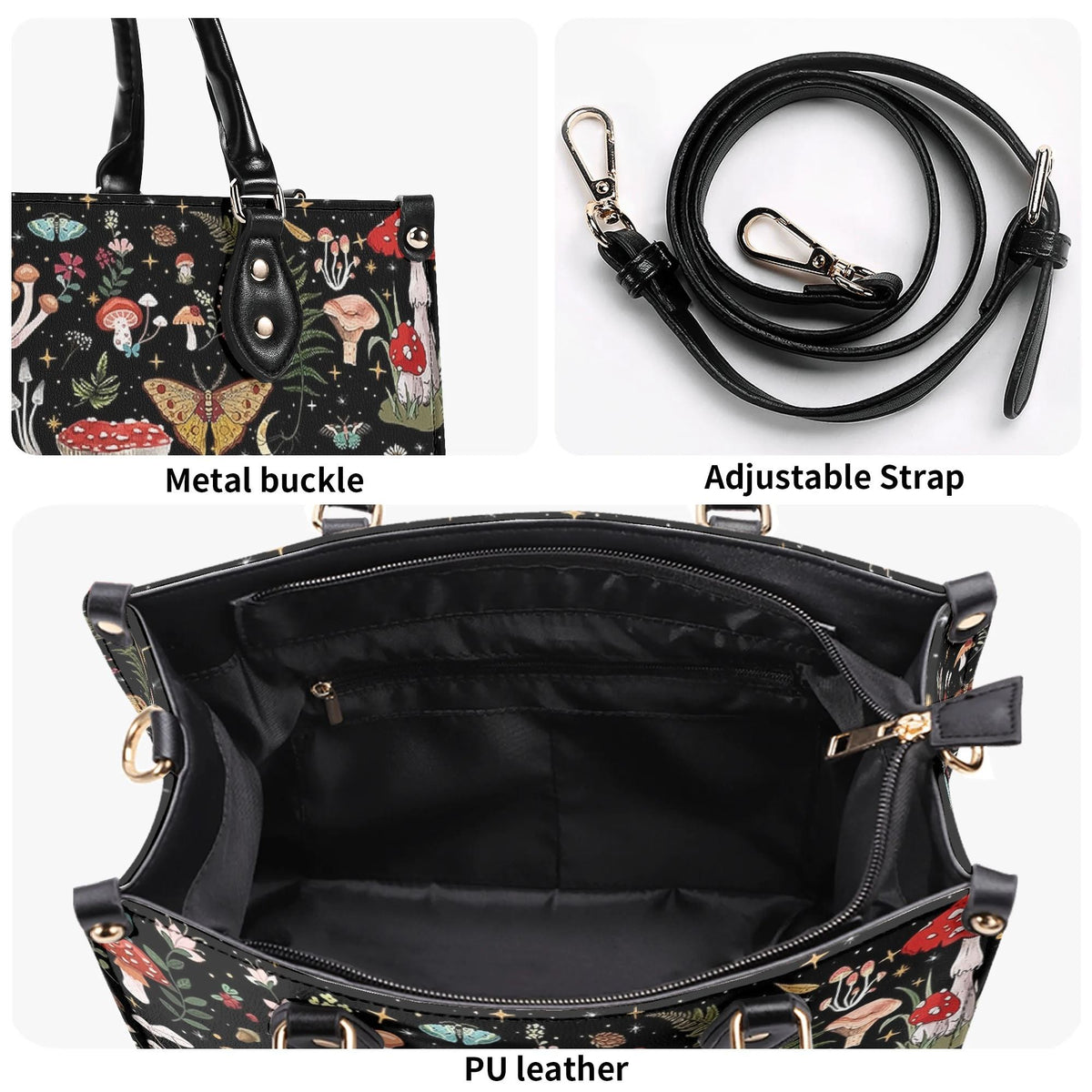 Starry Mushroom Print - Leather Handbag