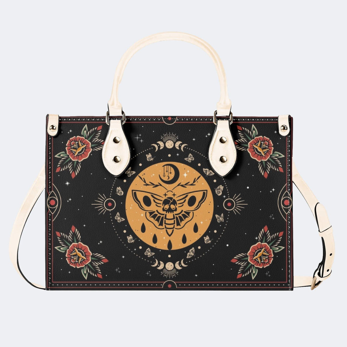 Moths Under The Moon - Leather Handbag