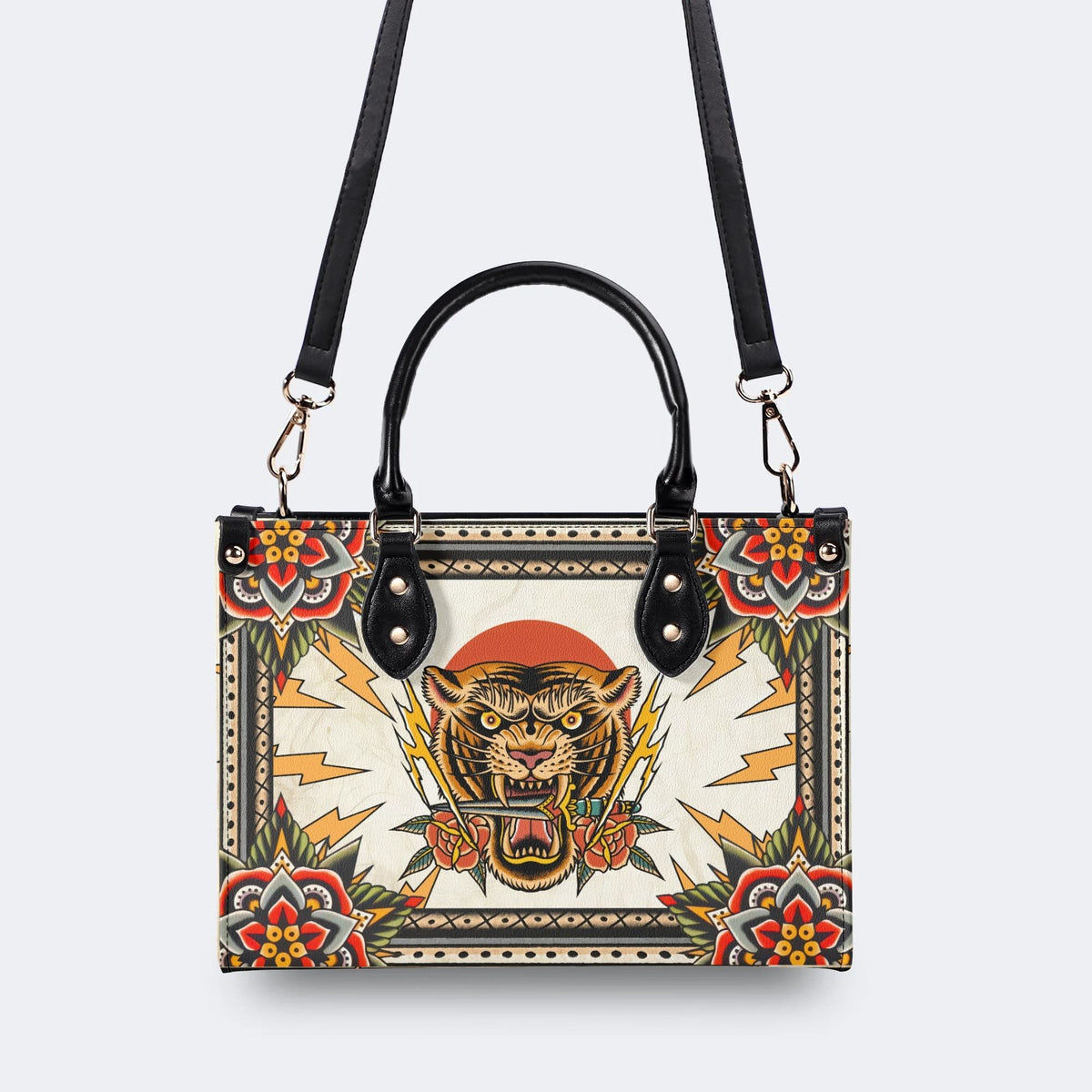 Tiger Holding Sword - Leather Handbag