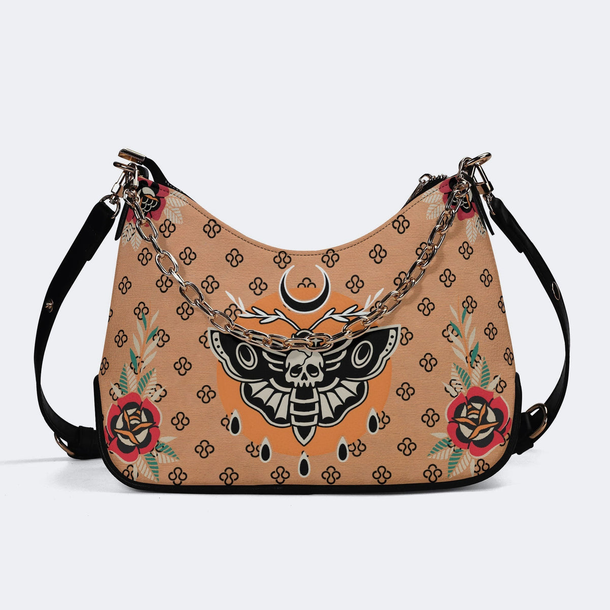 Vintage Death Moth Print - Leather Crossbody Bag