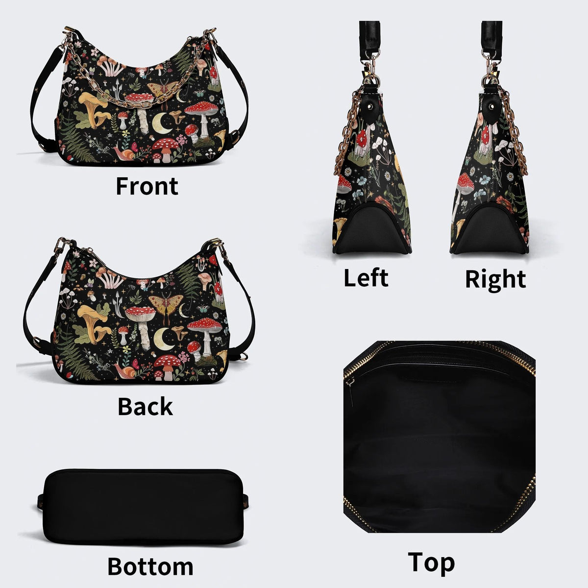 Starry Mushroom Print - Leather Crossbody Bag
