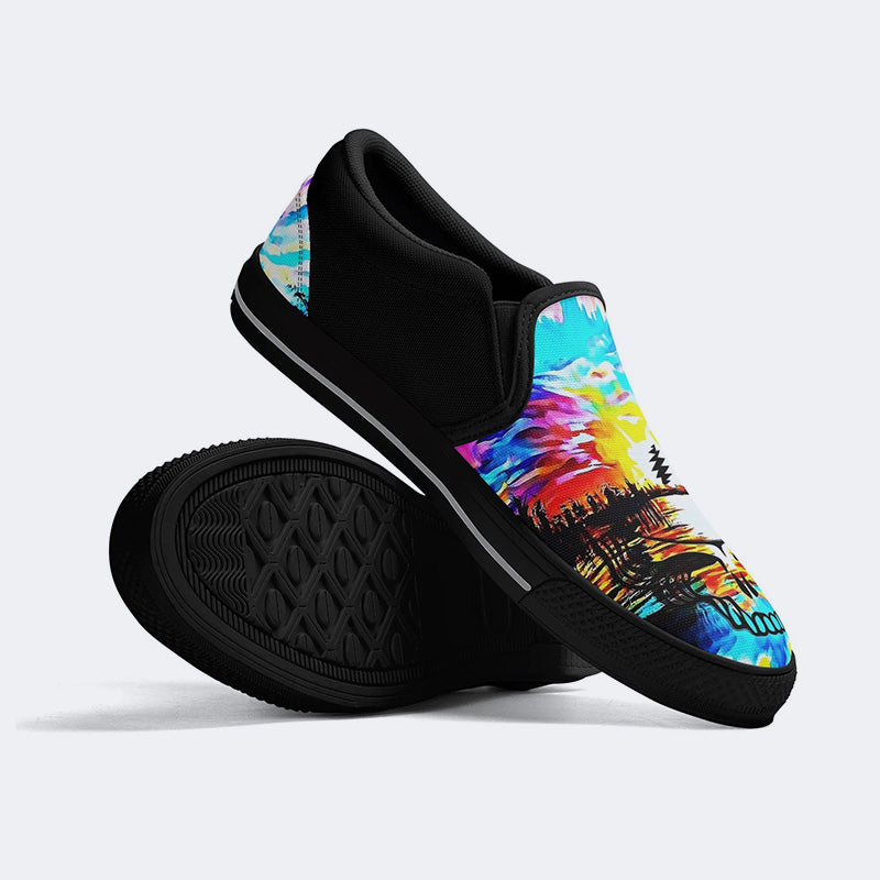 Rock Skull Print - Slip On Shoes