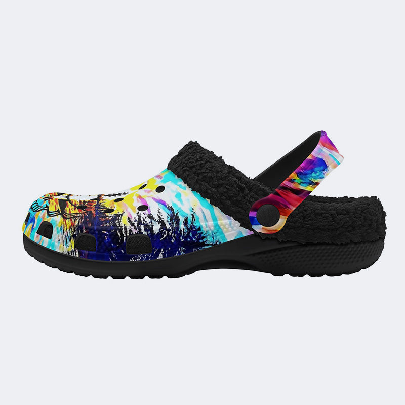 Rock Skull Print - Fur Lined Slippers/Sandals