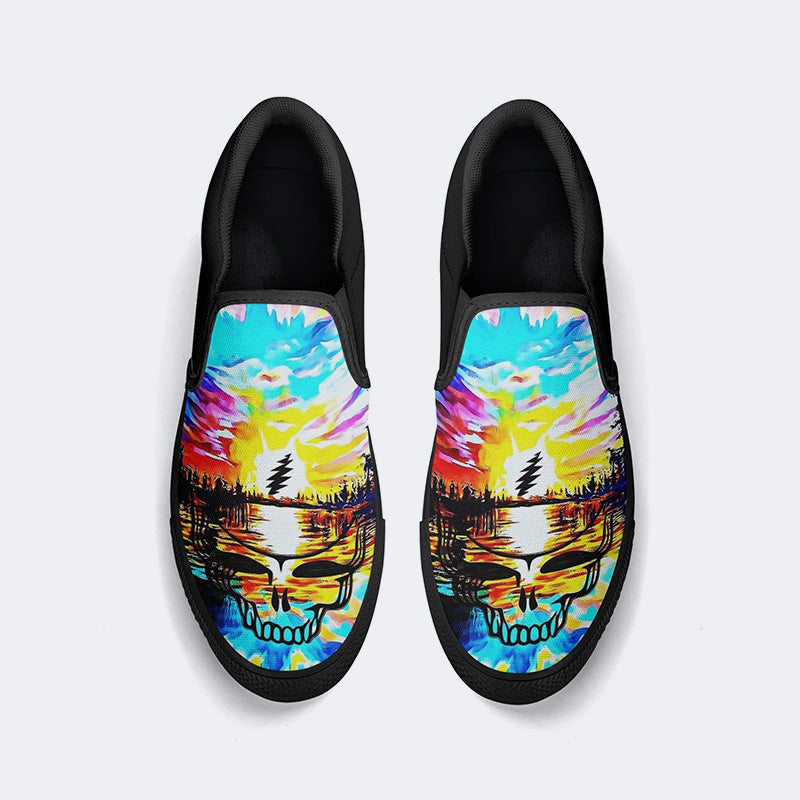 Rock Skull Print - Slip On Shoes