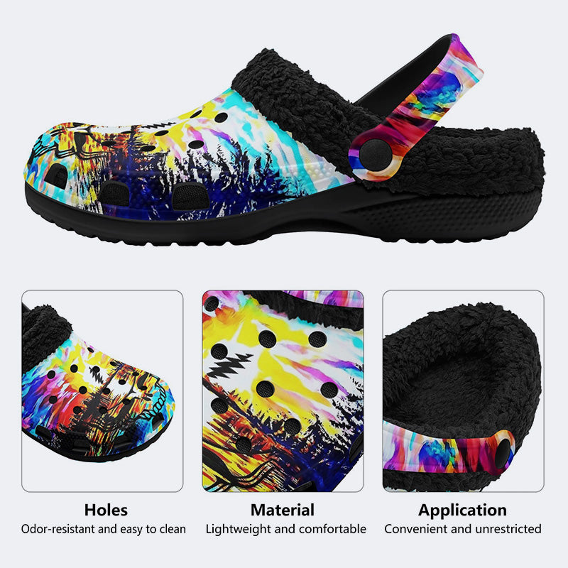 Rock Skull Print - Fur Lined Slippers/Sandals
