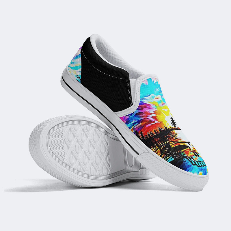 Rock Skull Print - Slip On Shoes