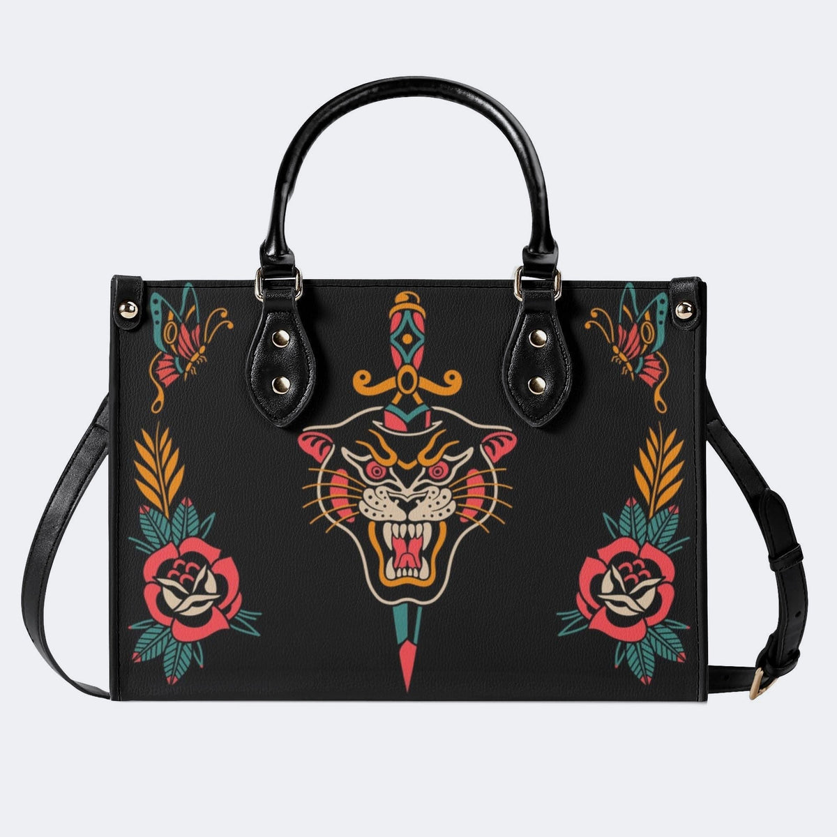 Unisex Tiger Print - Leather Handbag