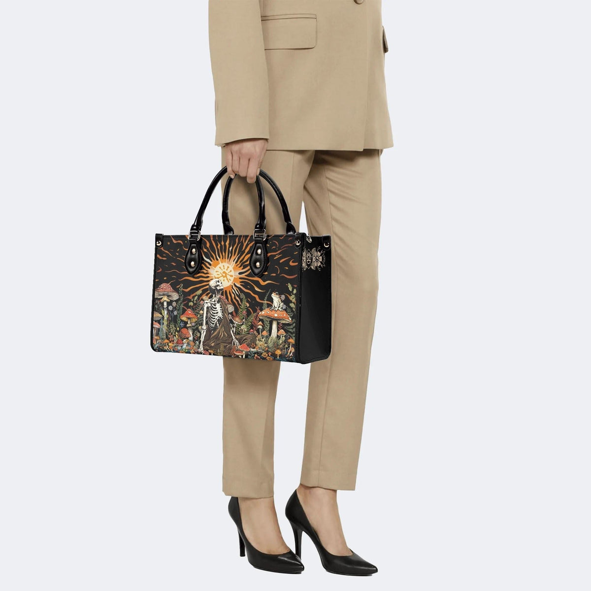 Sun Over The Mushroom Bush - Leather Handbag