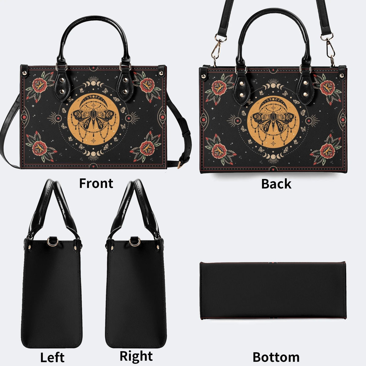 Vintage Moon Moth Print - Leather Handbag