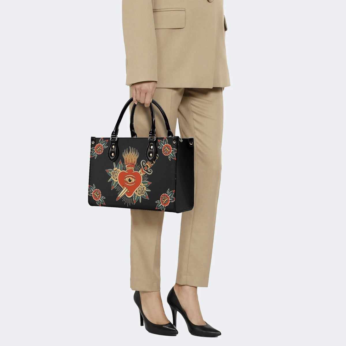 Flaming Heart Art Print - Leather Handbag