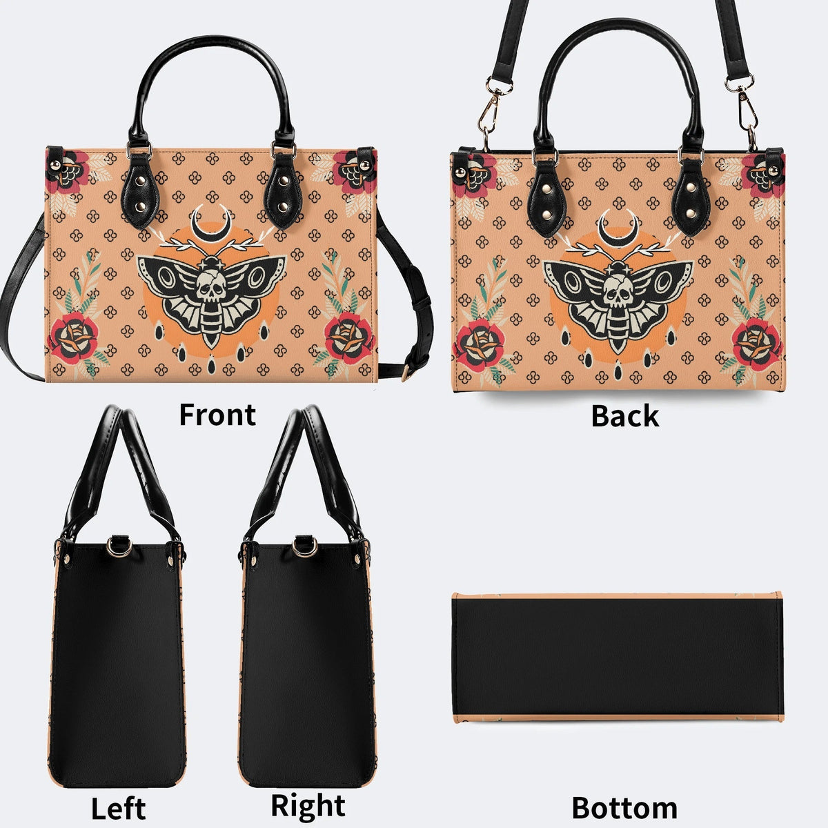 Vintage Death Moth Print - Leather Handbag