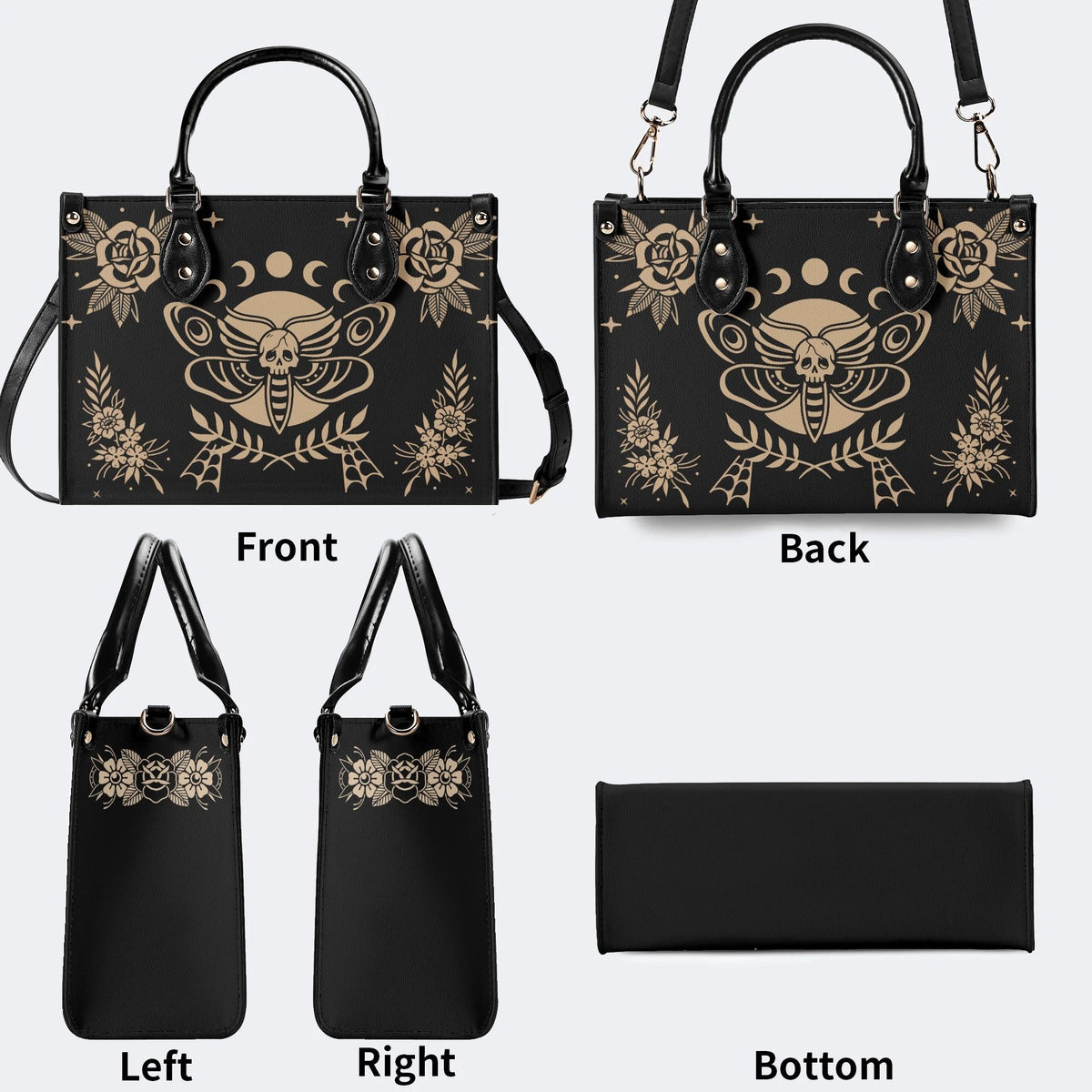 Skeleton Moth Under The Moon - Leather Handbag