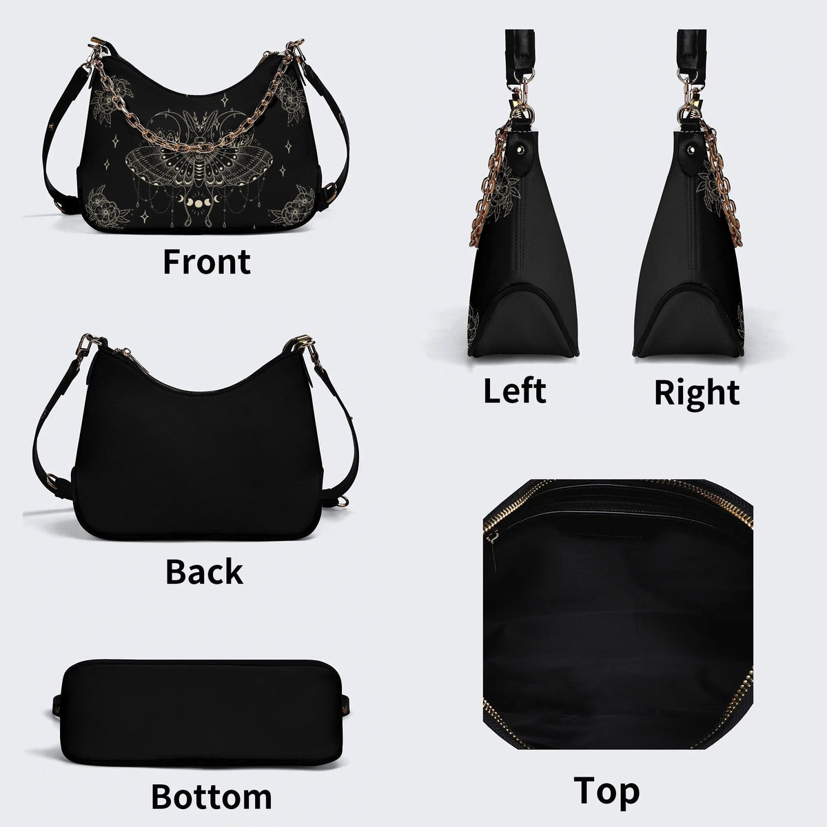 Retro Print Dark Death Moth - Leather Crossbody Bag