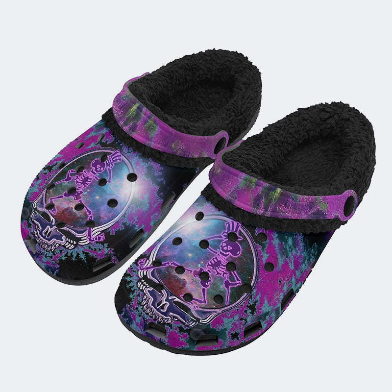 Rock Skull Print - Fur Lined Slippers/Sandals